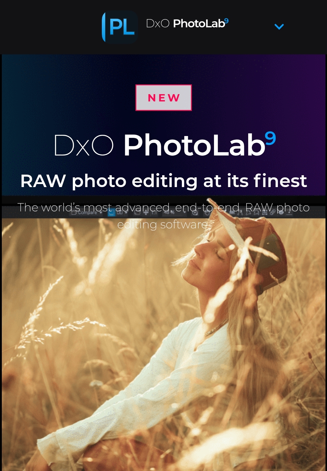 Landing page for DxO PhotoLab.
I don't know why she's sitting in a field all alone. Perhaps she's had enough of the reply guys and just wants a moment to herself without unsolicited advice?