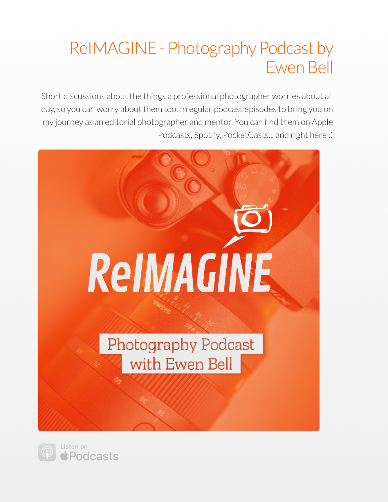 ReIMAGINE - Photography Podcast by Ewen Bell