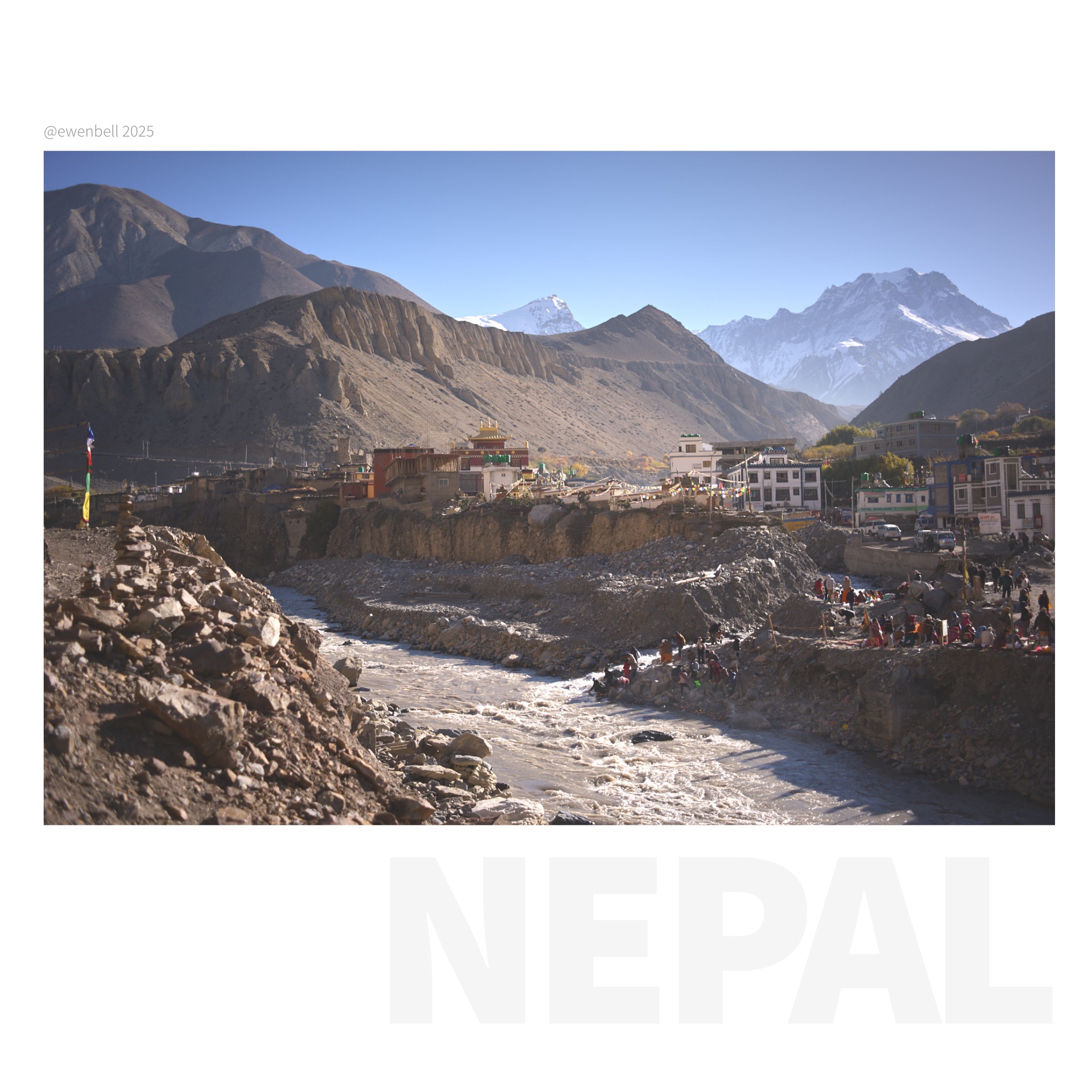 View of Kagbeni from across the river, looking back towards the gompa at sunrise